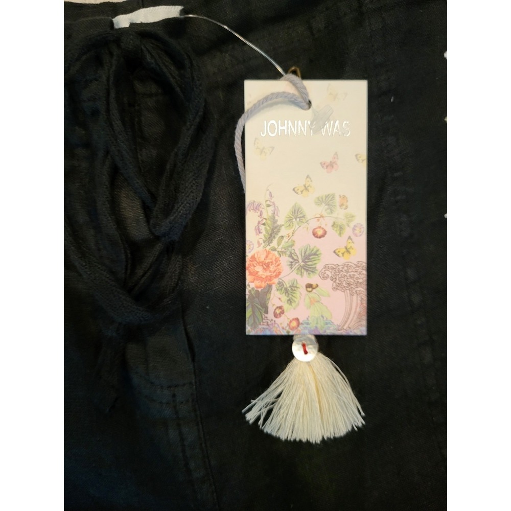 New Johnny Was Beatriz Black Linen Floral Embroidered Shorts Pockets Sz S - Picture 5 of 9
